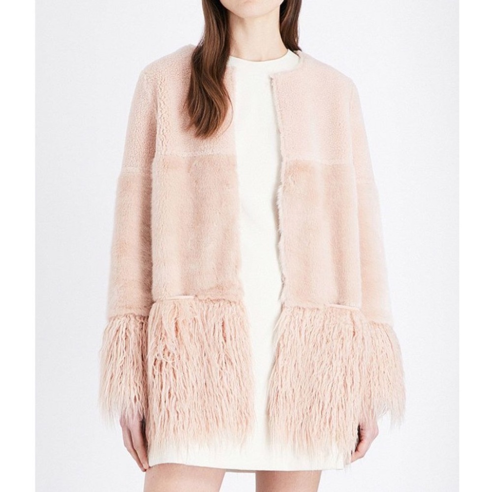 Shrimps Porgie Wool Blend Faux Shearling Coat *Blush*